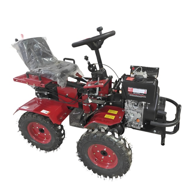 14HP Diesel 4WD Ride On Tiller Gear Type With Tire & Blade Engine 195F 32mm Shaft