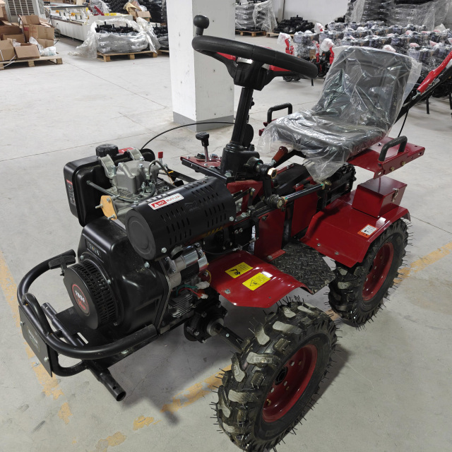 14HP Diesel 4WD Ride On Tiller Gear Type With Tire & Blade Engine 195F 32mm Shaft