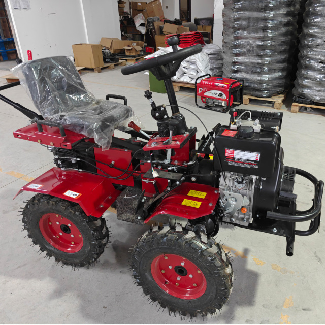 16HP Diesel 4WD Ride On Tiller Gear Type With Tire & Blade Engine 198F 32mm Shaft