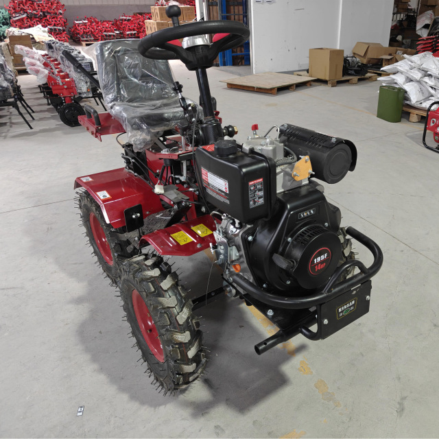 16HP Diesel 4WD Ride On Tiller Gear Type With Tire & Blade Engine 198F 32mm Shaft