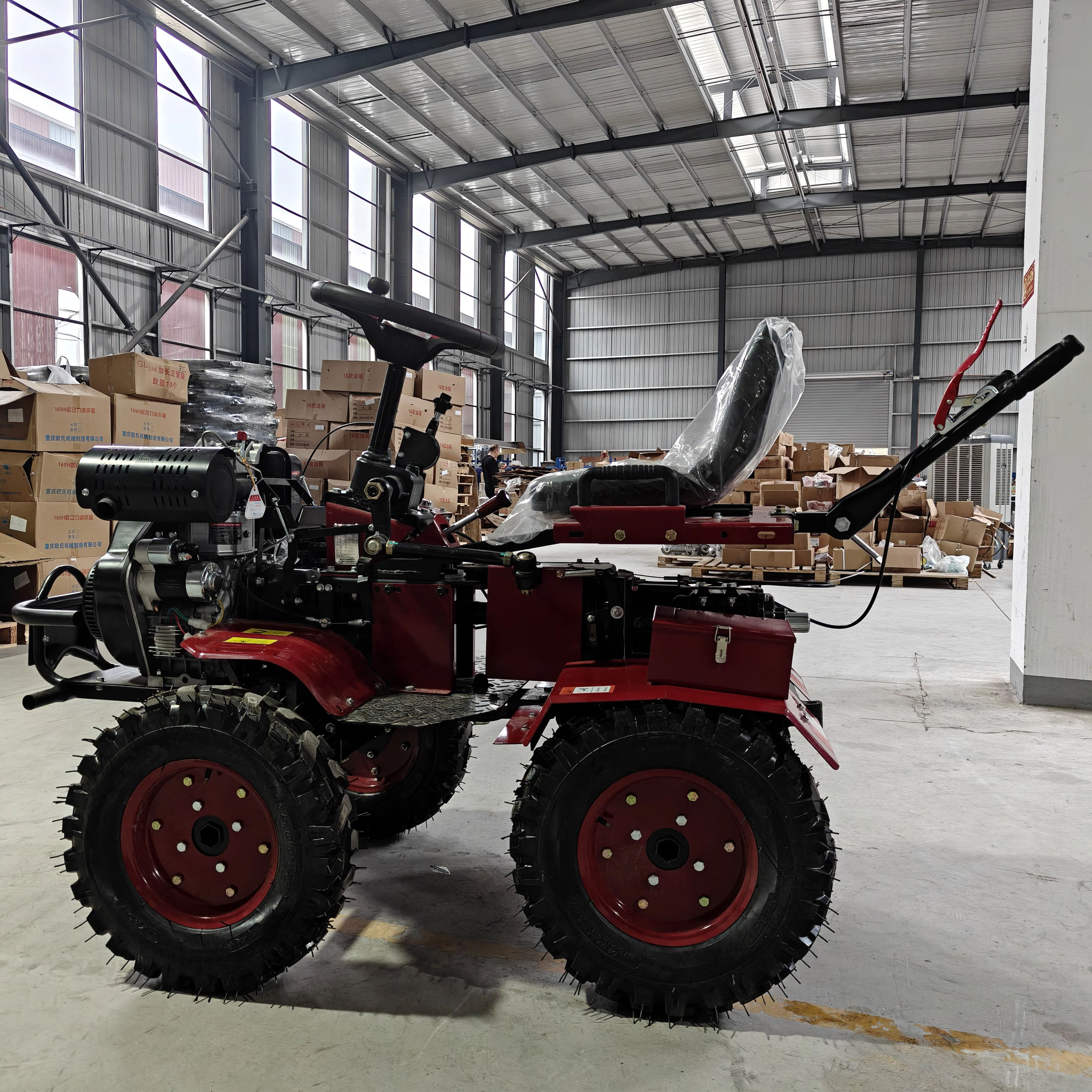14HP Diesel 4WD Ride On Tiller Gear Type With Tire & Blade Engine 195F 32mm Shaft