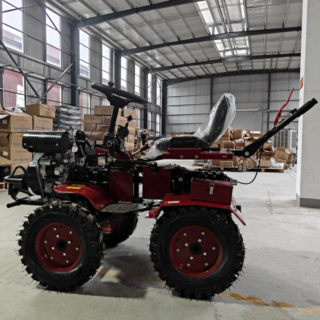 14HP Diesel 4WD Ride On Tiller Gear Type With Tire & Blade Engine 195F 32mm Shaft