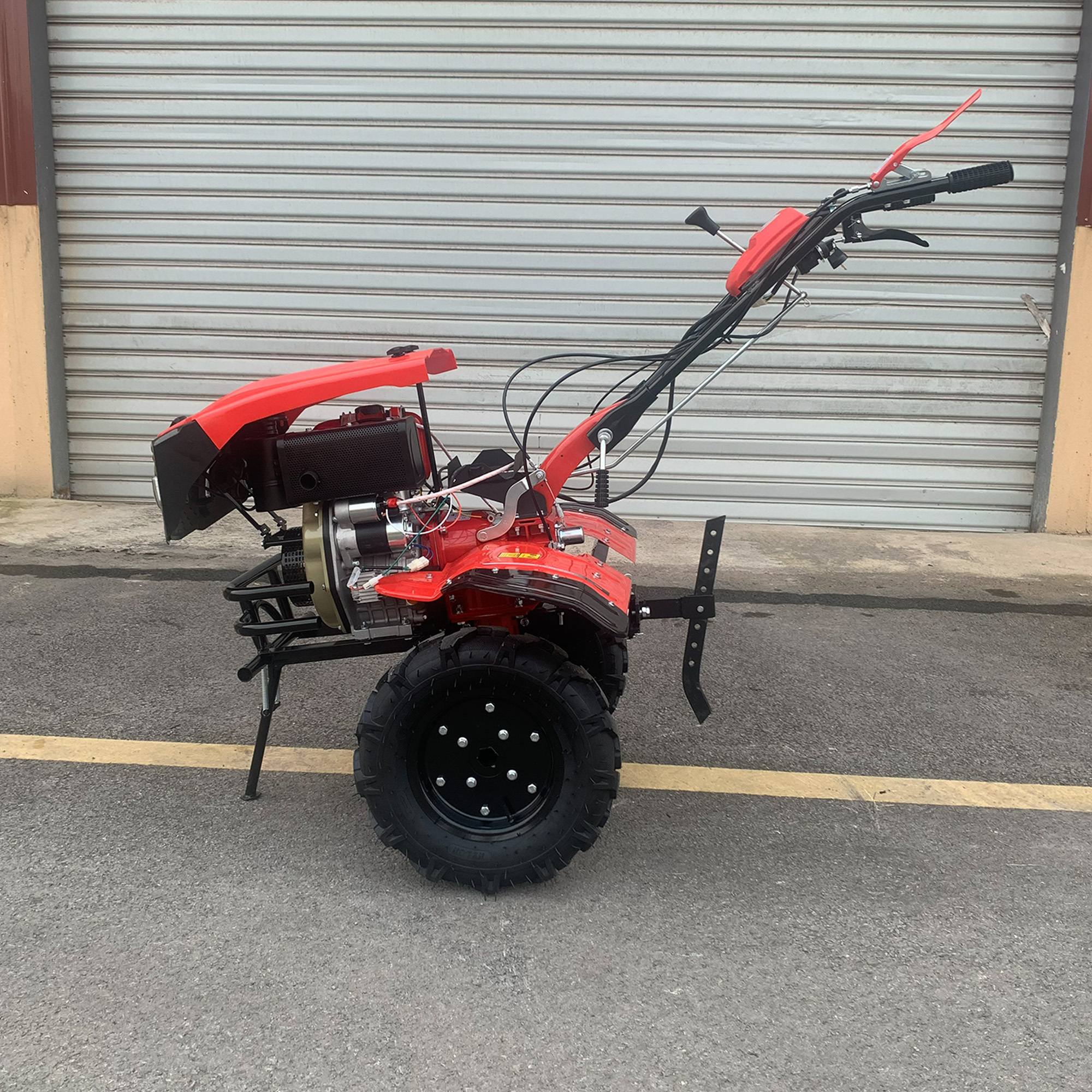 UPGRADED 7HP Diesel Tiller Engine Cover With Light BIG Tire & Bumper Engine 173F 32mm Shaft
