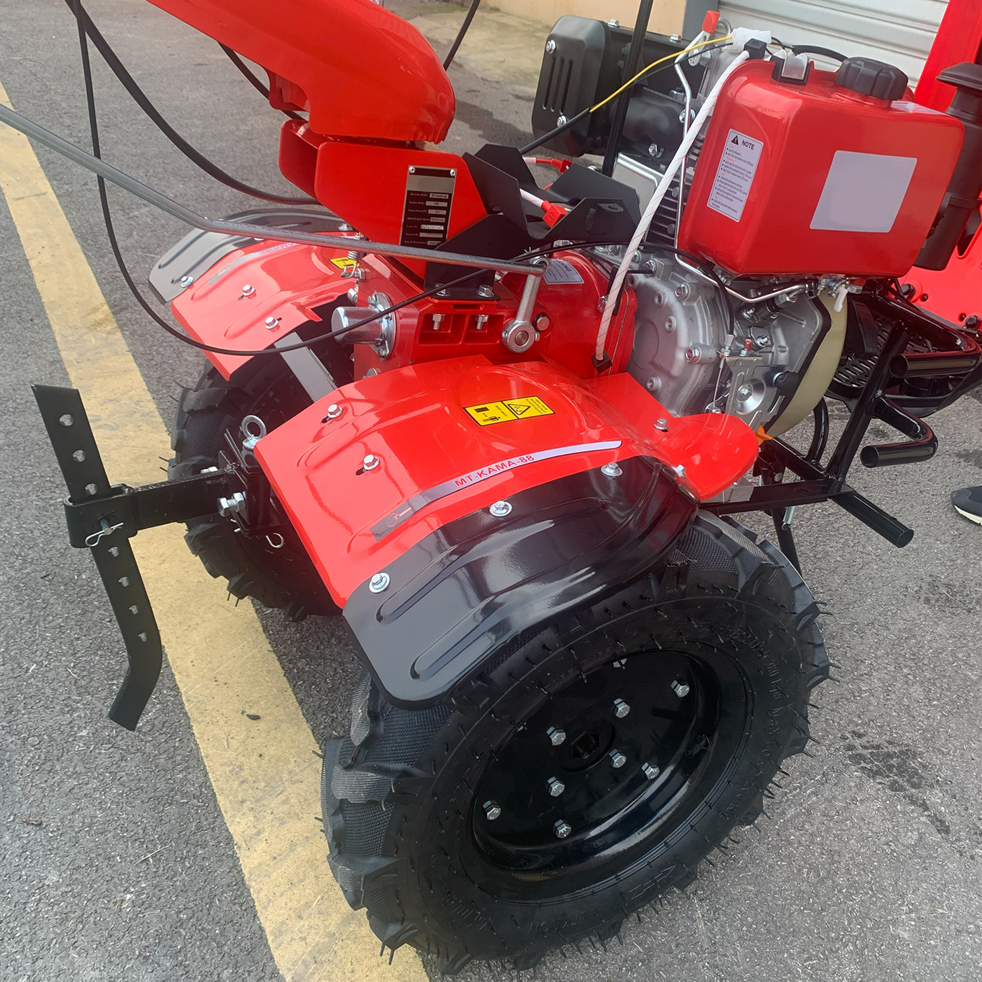 UPGRADED 15HP Diesel Tiller Engine Cover With Light BIG Tire & Bumper Engine 198F 32mm Shaft