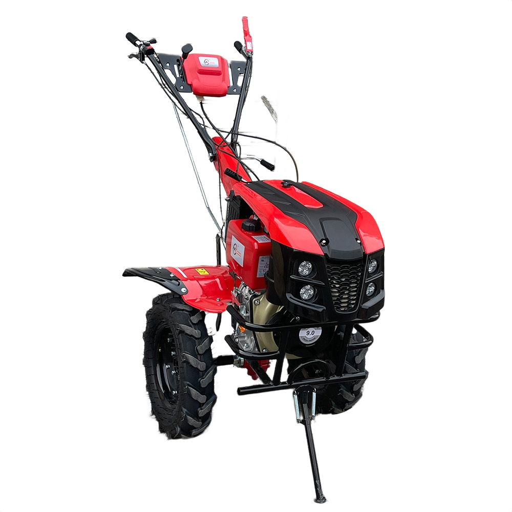 UPGRADED 15HP Diesel Tiller Engine Cover With Light BIG Tire & Bumper Engine 198F 32mm Shaft