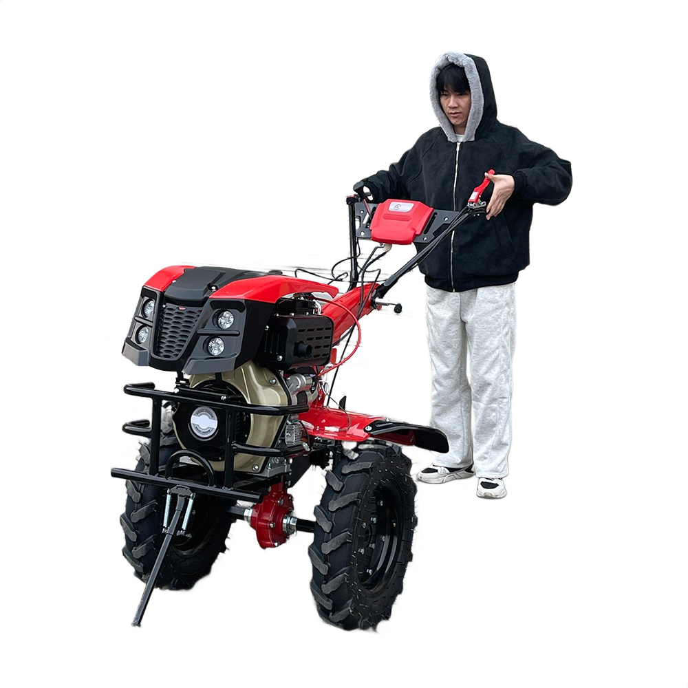 UPGRADED 15HP Diesel Tiller Engine Cover With Light BIG Tire & Bumper Engine 198F 32mm Shaft