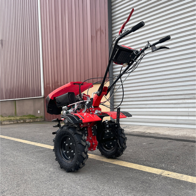UPGRADED 7HP Diesel Tiller Engine Cover With Light BIG Tire & Bumper Engine 173F 32mm Shaft