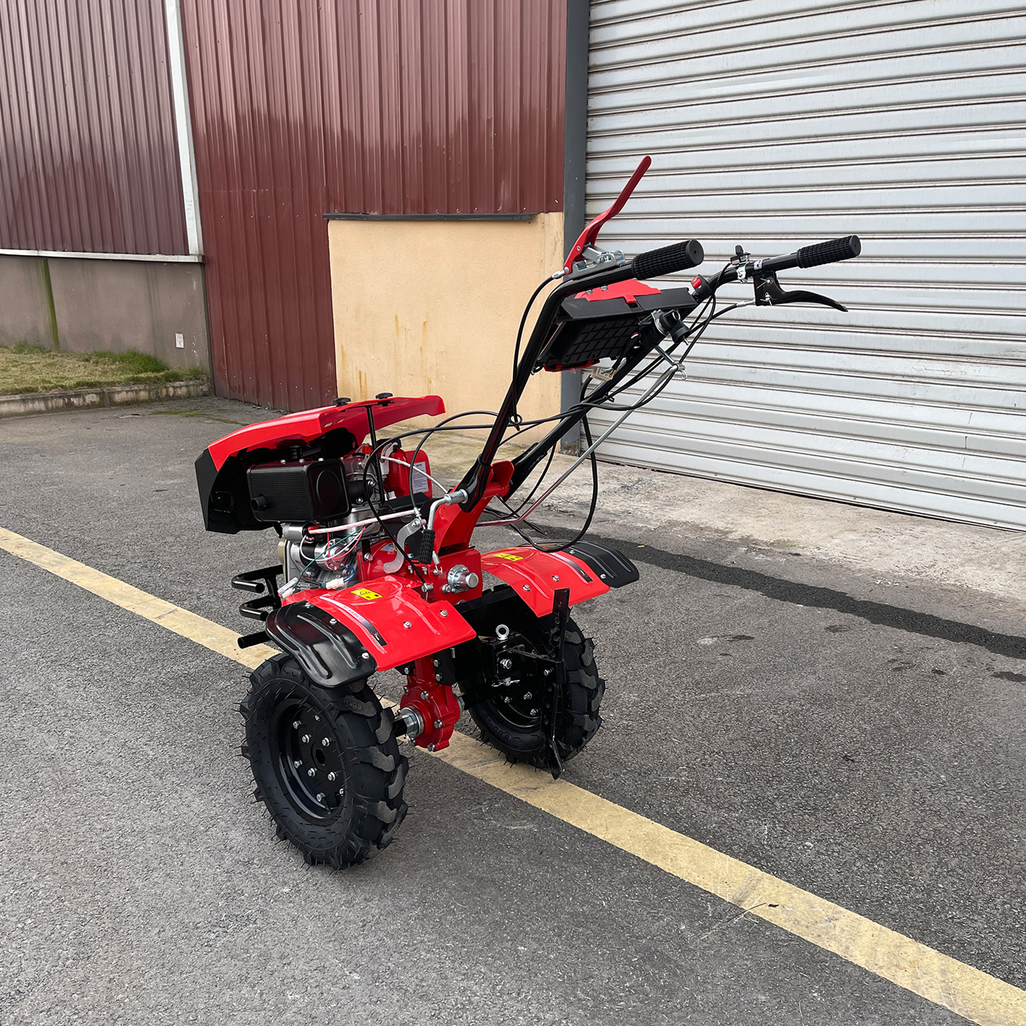 UPGRADED 7HP Diesel Tiller Engine Cover With Light BIG Tire & Bumper Engine 173F 32mm Shaft