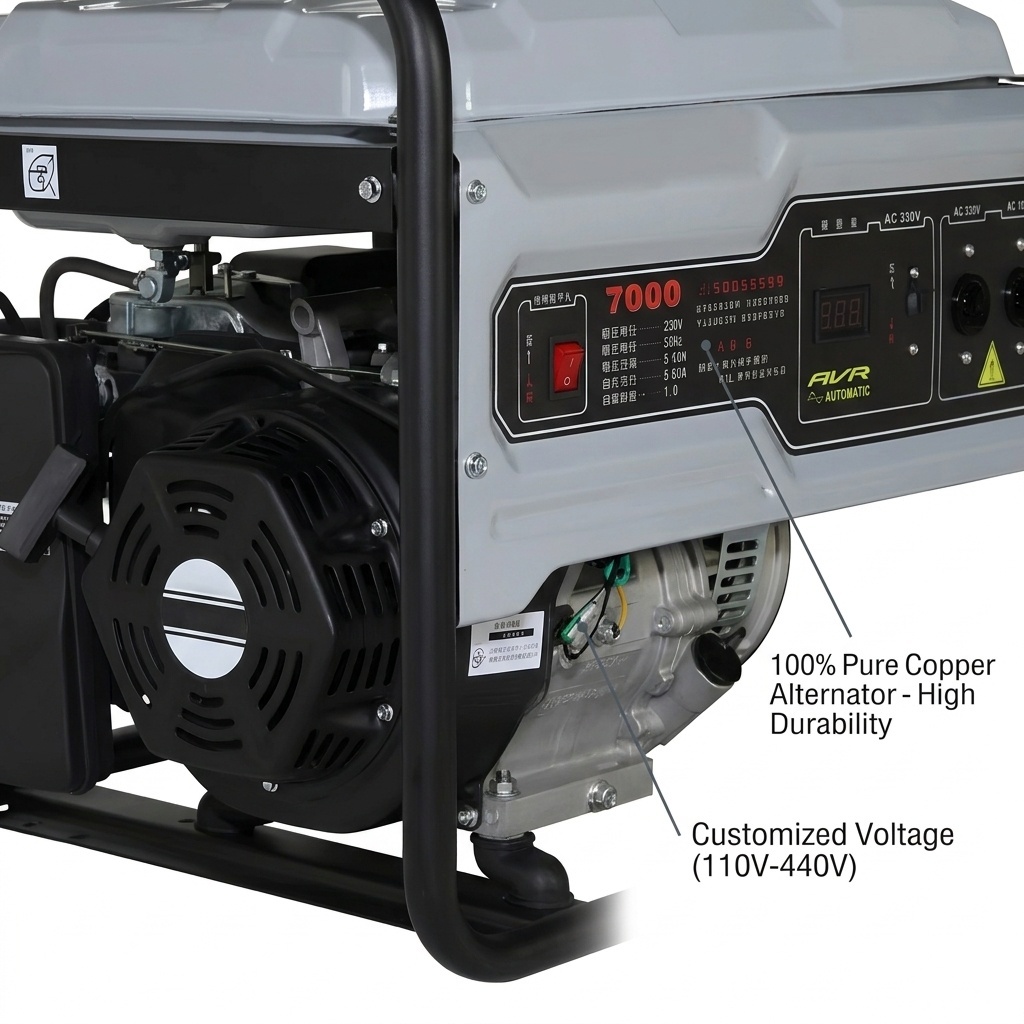 5kW Gasoline Open Frame Generator 190F Engine Customized Voltage Frequency