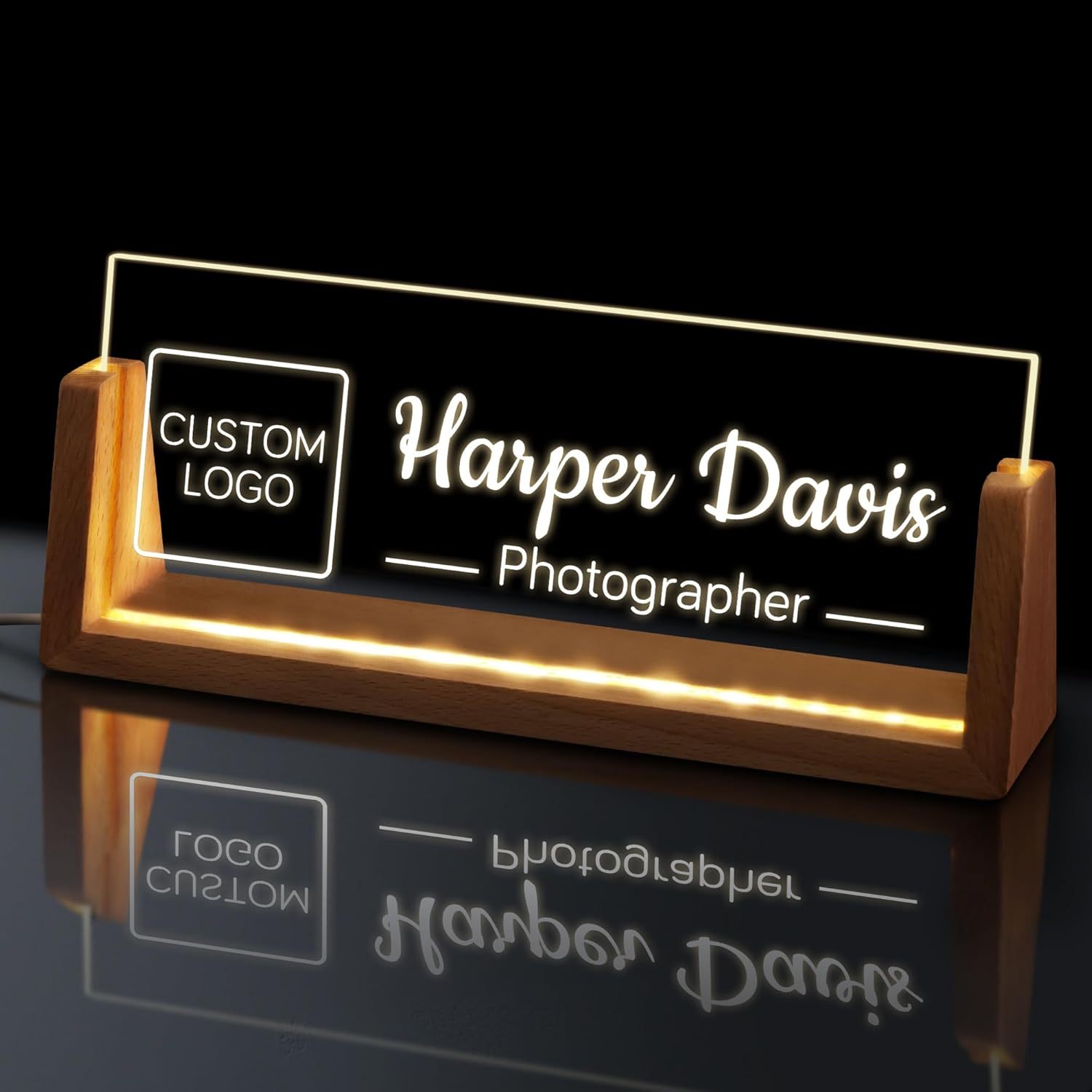Custom Acrylic Night Light with LED Wood Base