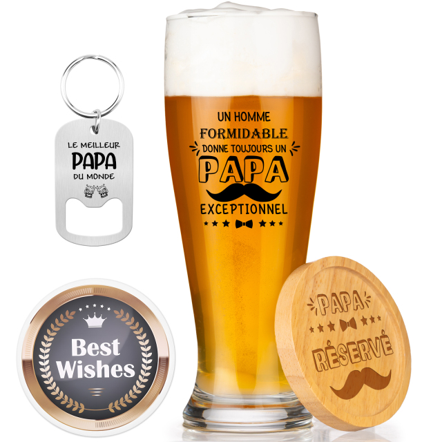Pilsner Beer Glass with Coaster & Keychain