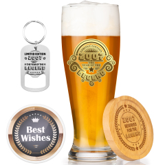 Pilsner Beer Glass with Coaster & Keychain