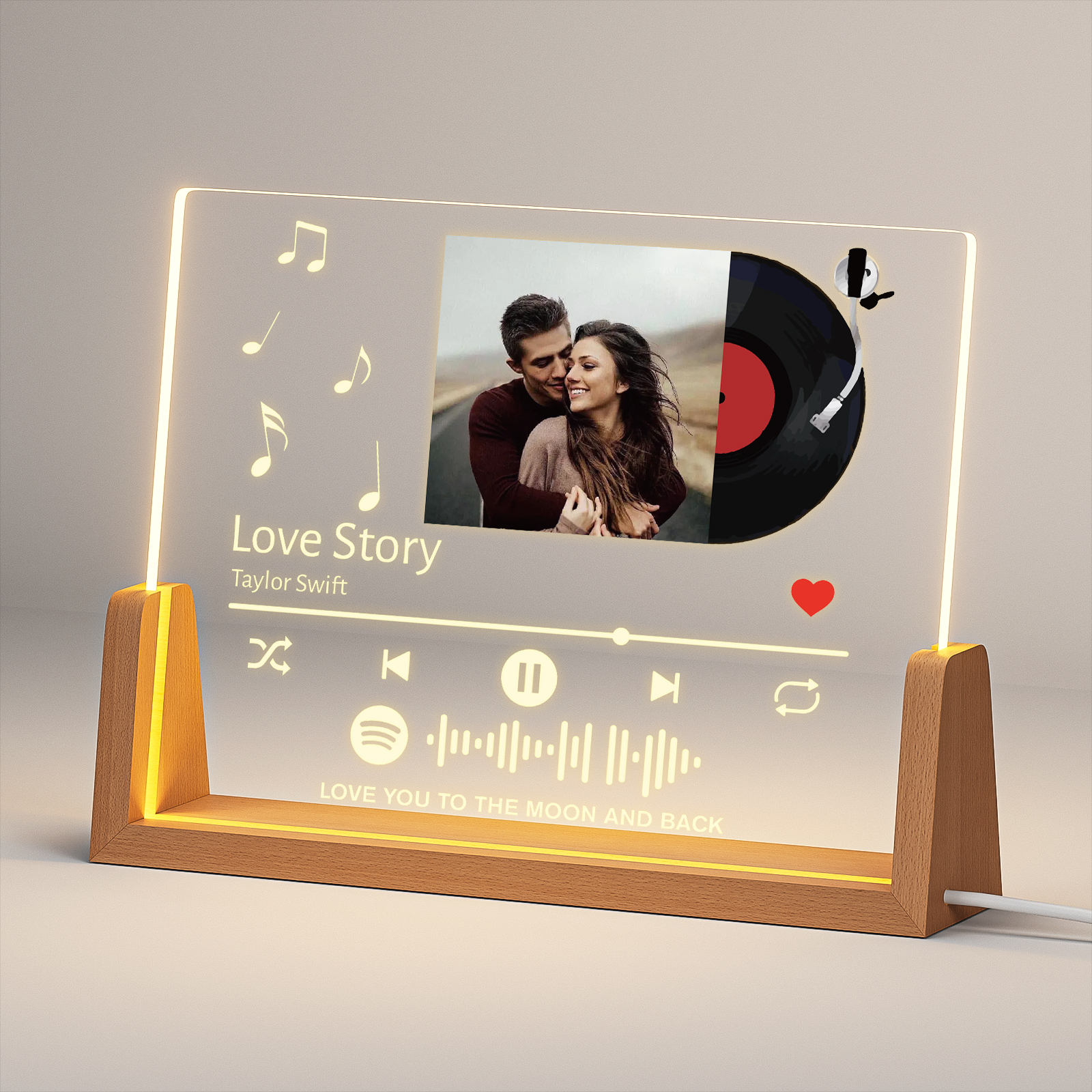 Custom Acrylic Night Light with LED Wood Base