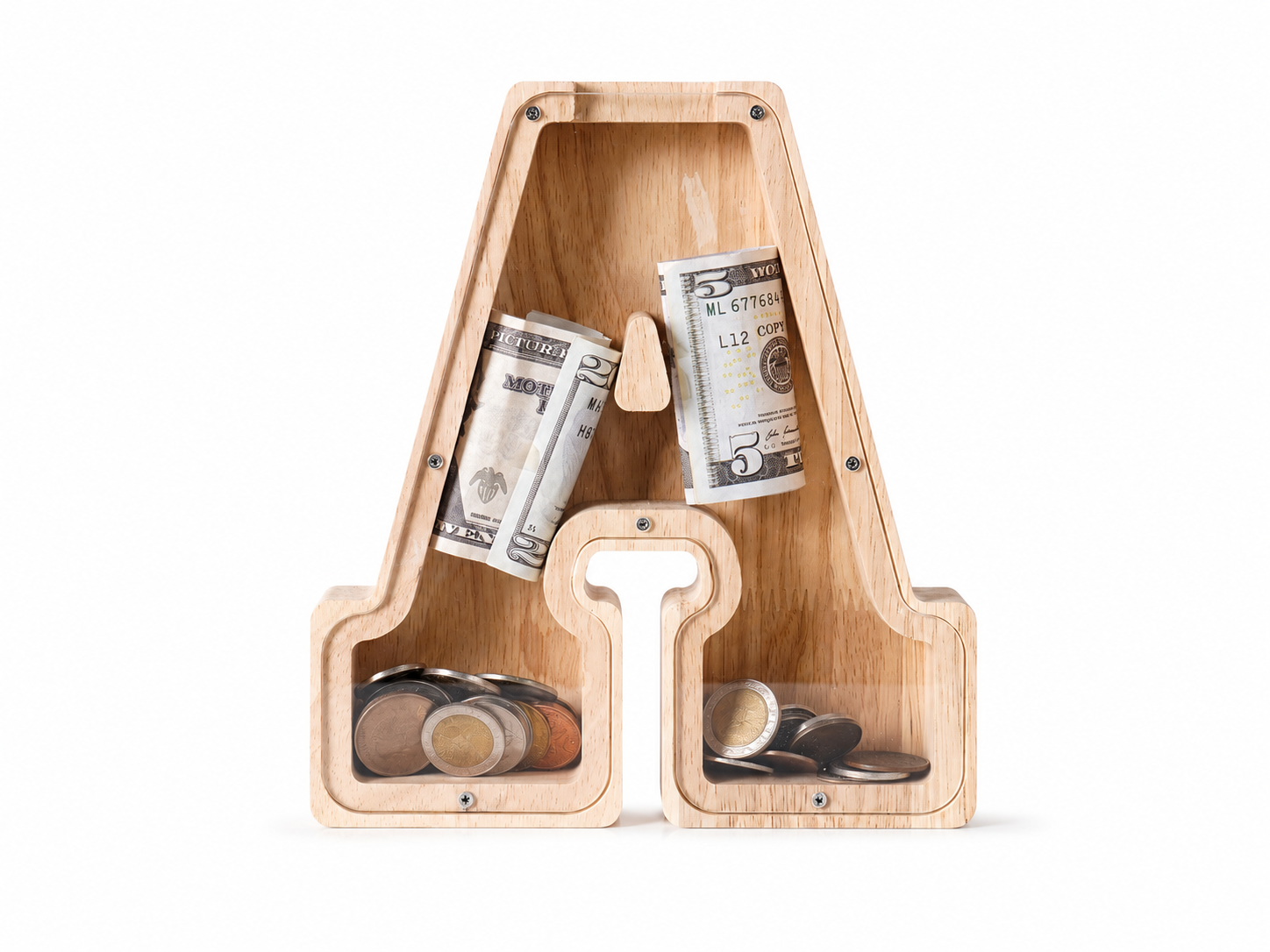 Single-Sided Transparent Letter Wooden Piggy Bank