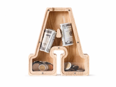 Single-Sided Transparent Letter Wooden Piggy Bank