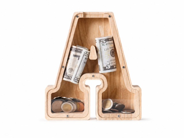 Single-Sided Transparent Letter Wooden Piggy Bank