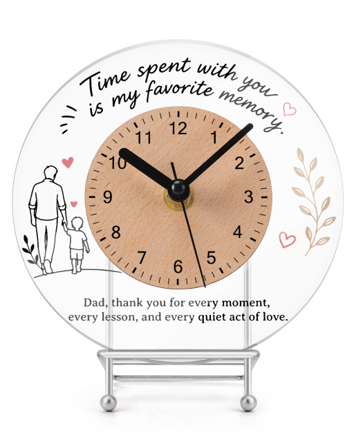 Custom Round Acrylic Desktop and Wall Clock with Wooden Dial