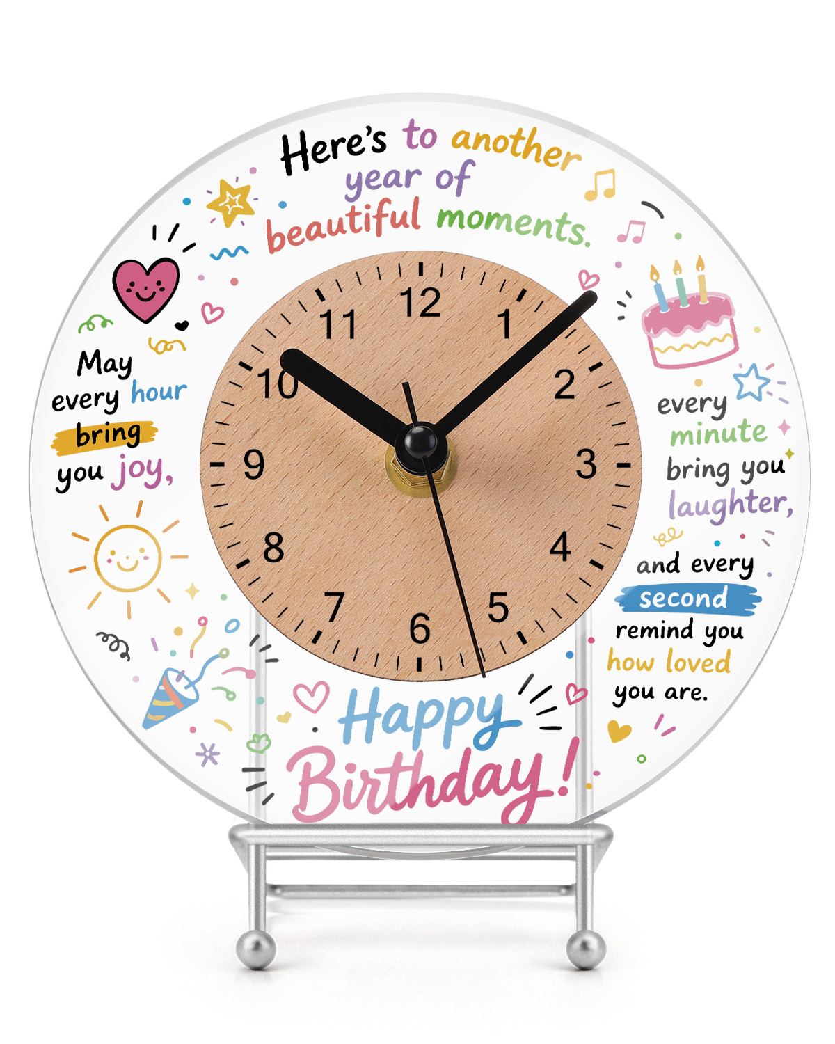 Custom Round Acrylic Desktop and Wall Clock with Wooden Dial