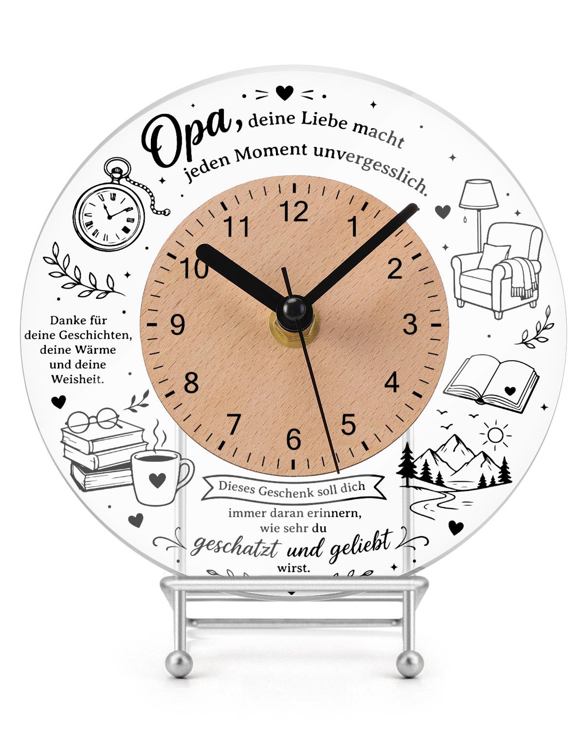Custom Round Acrylic Desktop and Wall Clock with Wooden Dial