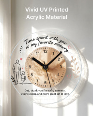 Custom Round Acrylic Desktop and Wall Clock with Wooden Dial