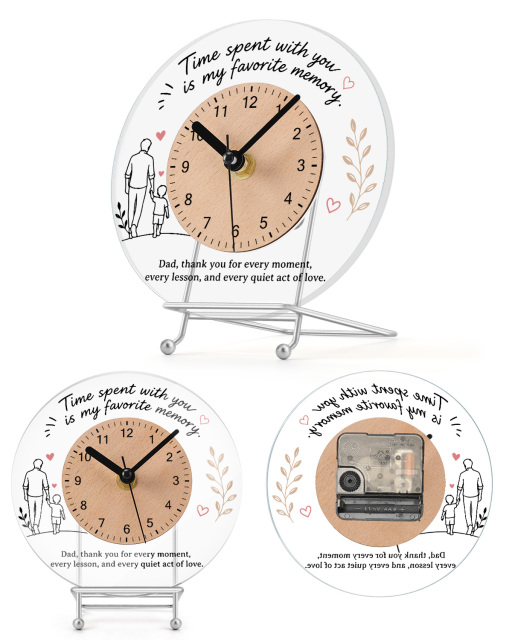 Custom Round Acrylic Desktop and Wall Clock with Wooden Dial