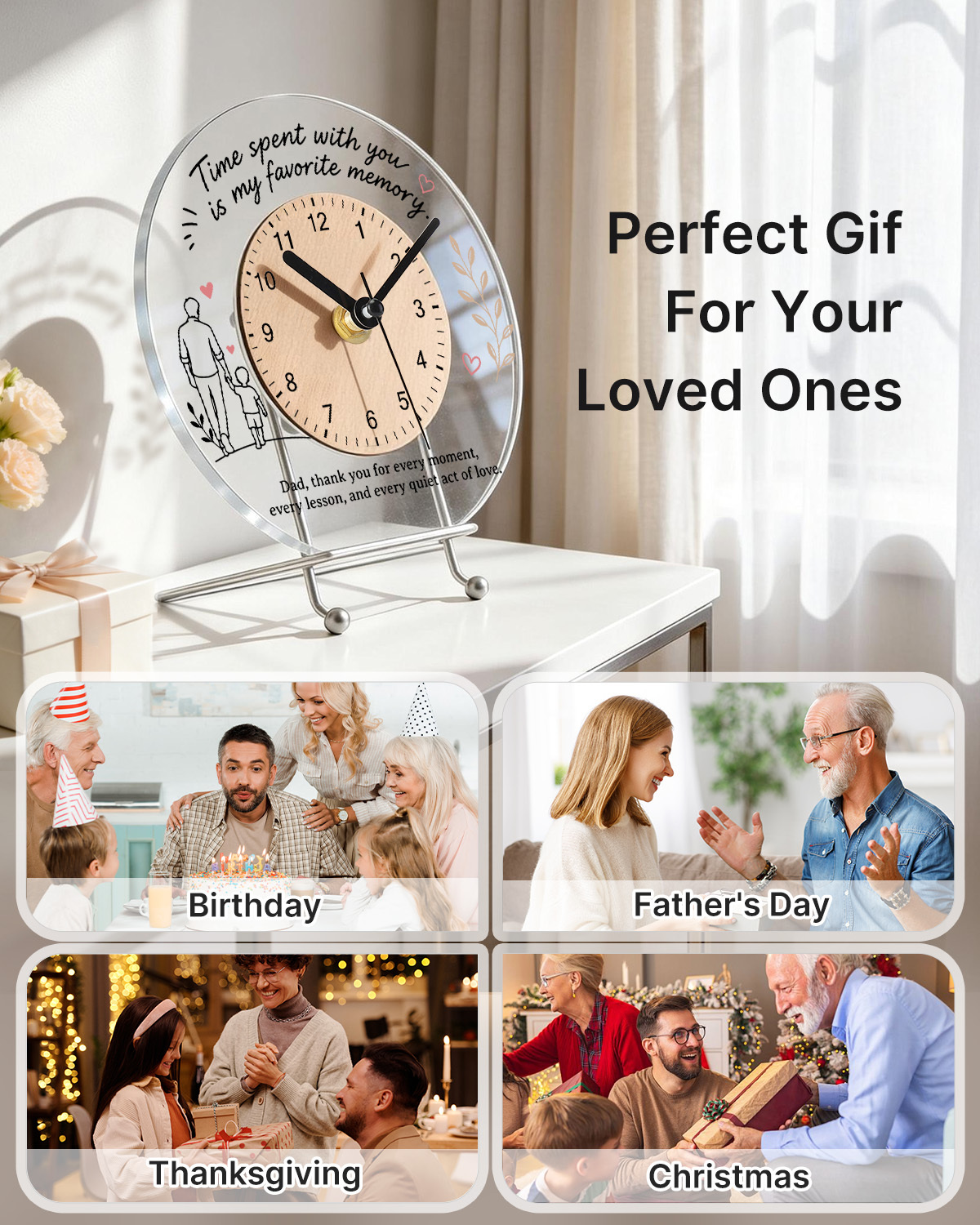 Custom Round Acrylic Desktop and Wall Clock with Wooden Dial