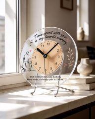 Custom Round Acrylic Desktop and Wall Clock with Wooden Dial