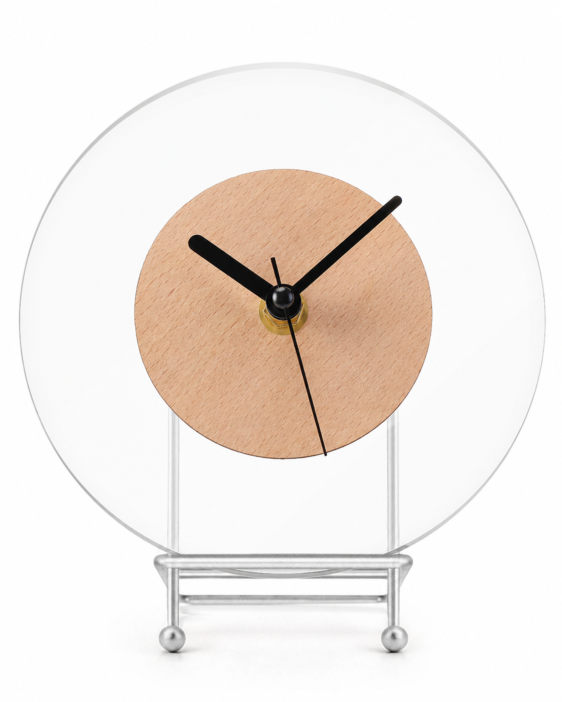 Custom Round Acrylic Desktop and Wall Clock with Wooden Dial