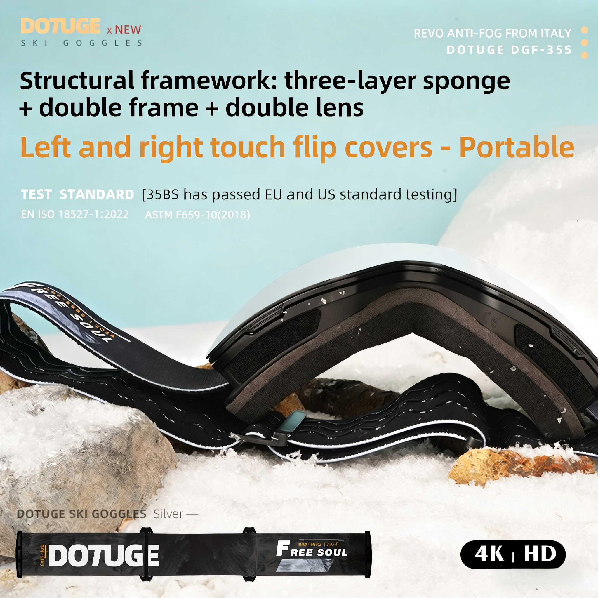 Ski Goggles/ Non mask fogging/ Dotuge