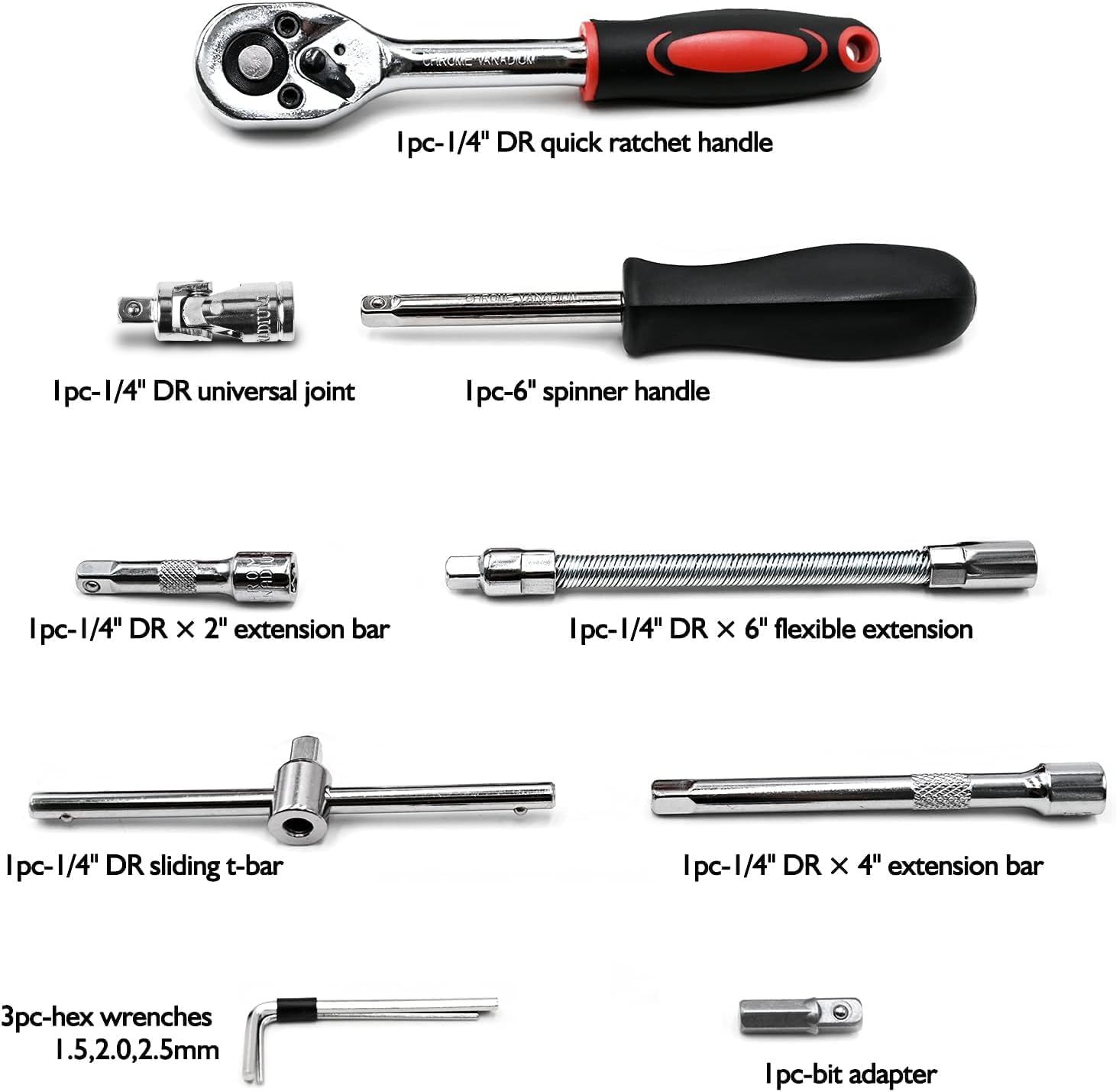 46 Pieces 1/4inch Drive Socket Ratchet Wrench set with Bit Socket Set