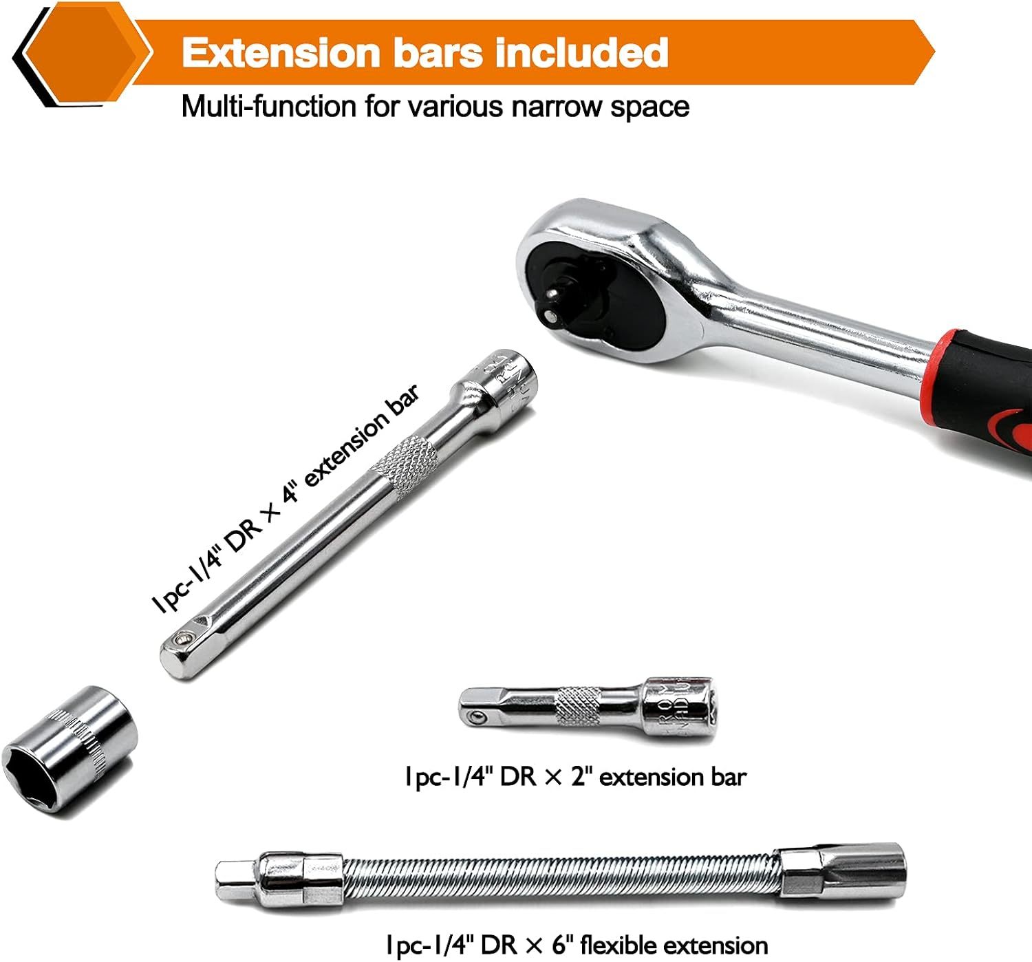 46 Pieces 1/4inch Drive Socket Ratchet Wrench set with Bit Socket Set