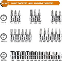 46 Pieces 1/4inch Drive Socket Ratchet Wrench set with Bit Socket Set