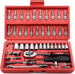 46 Pieces 1/4inch Drive Socket Ratchet Wrench set with Bit Socket Set
