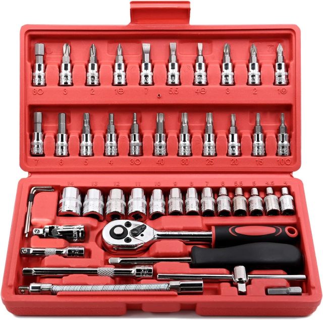 46 Pieces 1/4inch Drive Socket Ratchet Wrench set with Bit Socket Set