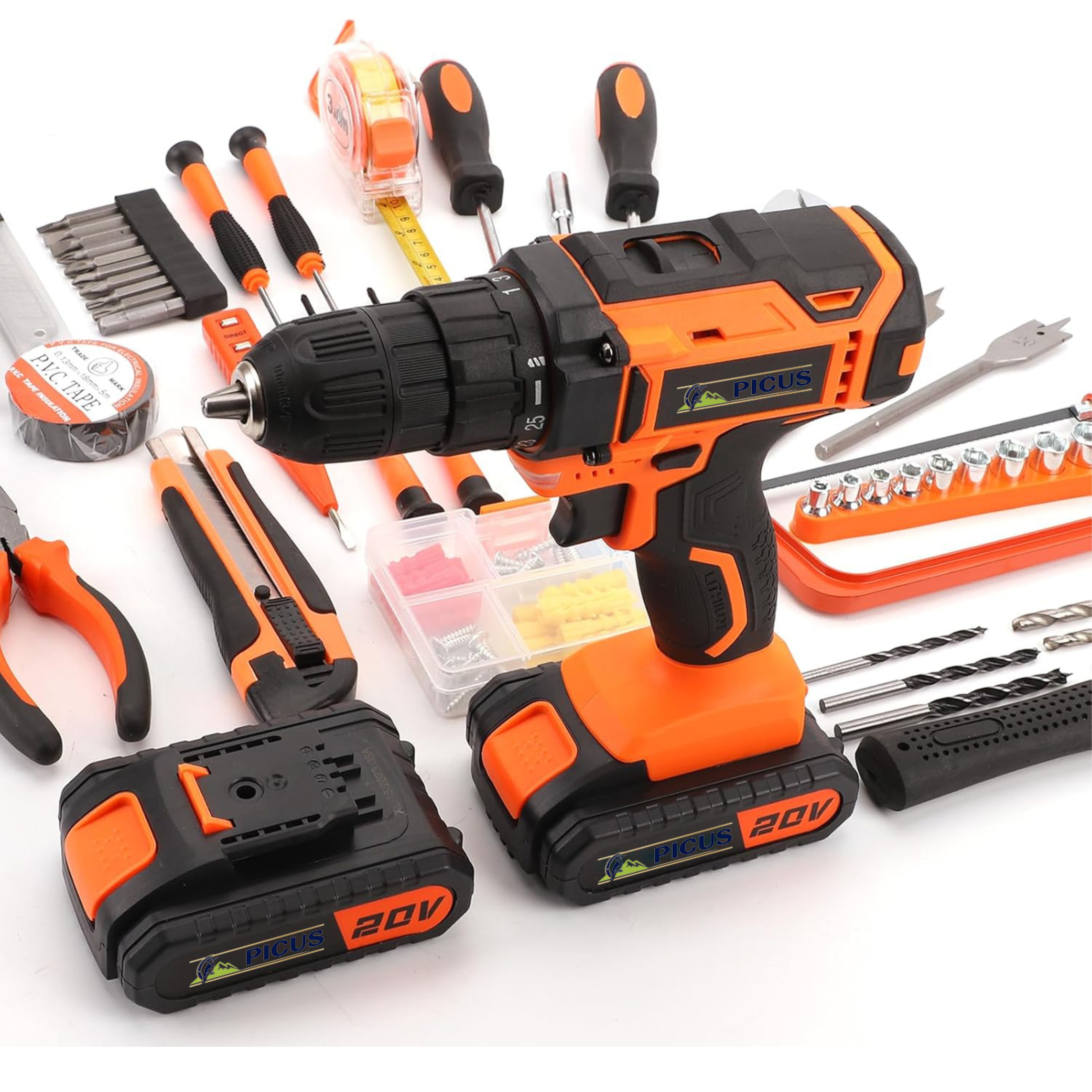Tool Kit with Drill 20V Cordless Power with 2 Batteries