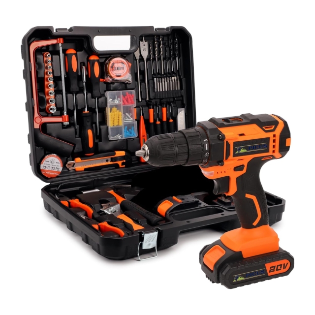 Tool Kit with Drill 20V Cordless Power with 2 Batteries