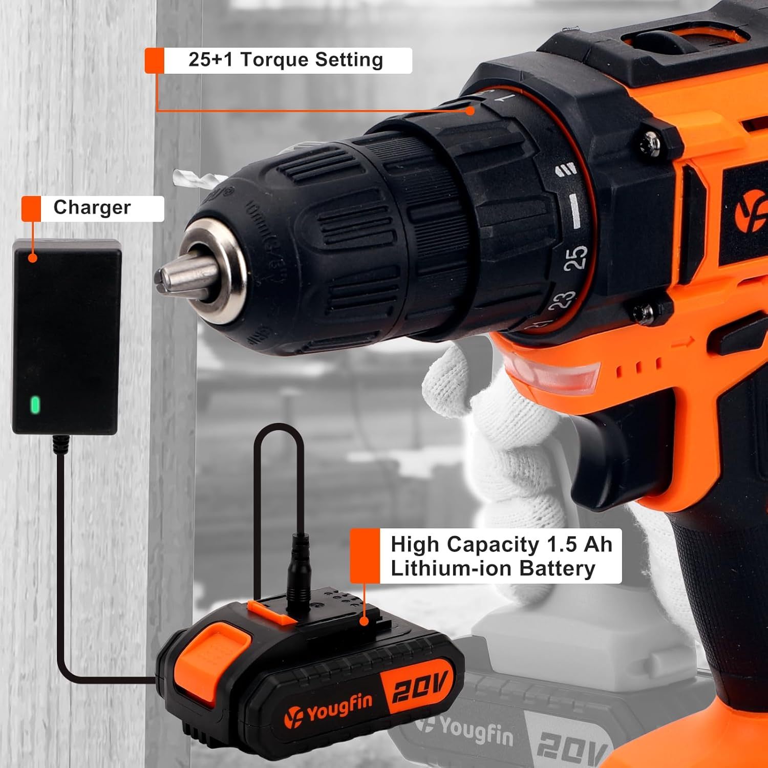 Tool Kit with Drill 20V Cordless Power with 2 Batteries