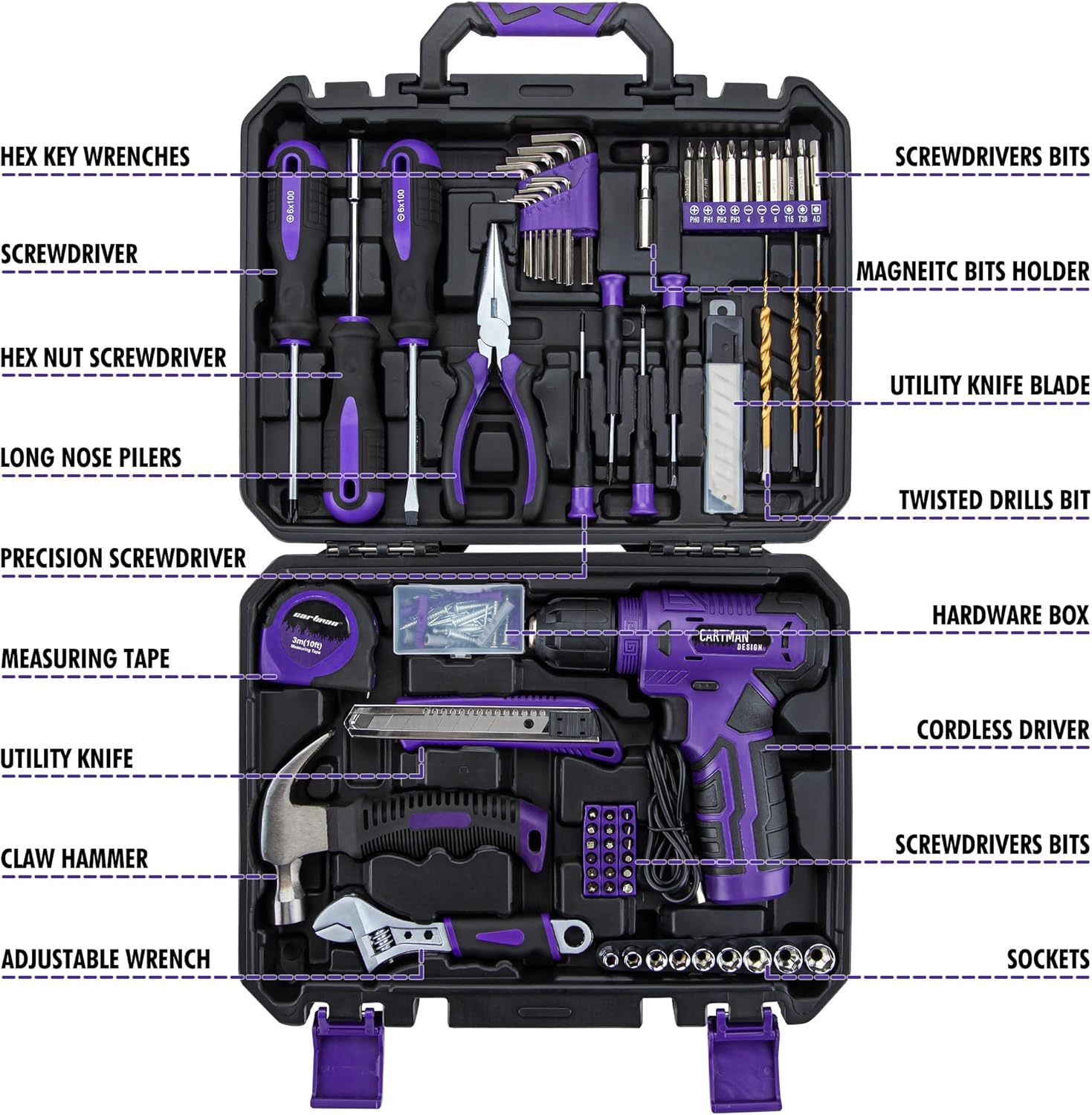 150 Piece tool set for cordless drill