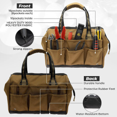 Wide-Mouth Tool Bag 14inch, Gear Bag, Multiple Purpose - for Plumbers, Electricians, Handymen Also Good for Daily Use