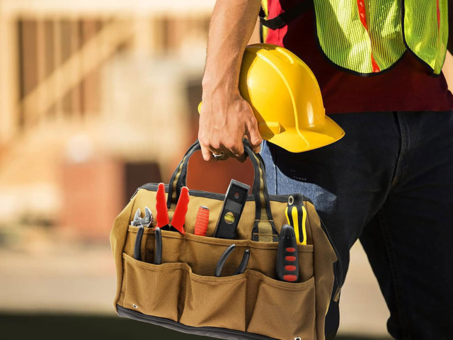 Wide-Mouth Tool Bag 14inch, Gear Bag, Multiple Purpose - for Plumbers, Electricians, Handymen Also Good for Daily Use