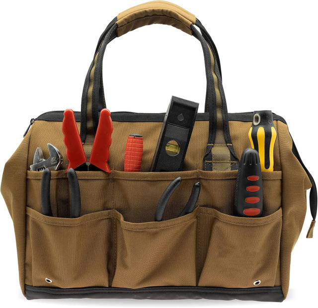 Wide-Mouth Tool Bag 14inch, Gear Bag, Multiple Purpose - for Plumbers, Electricians, Handymen Also Good for Daily Use