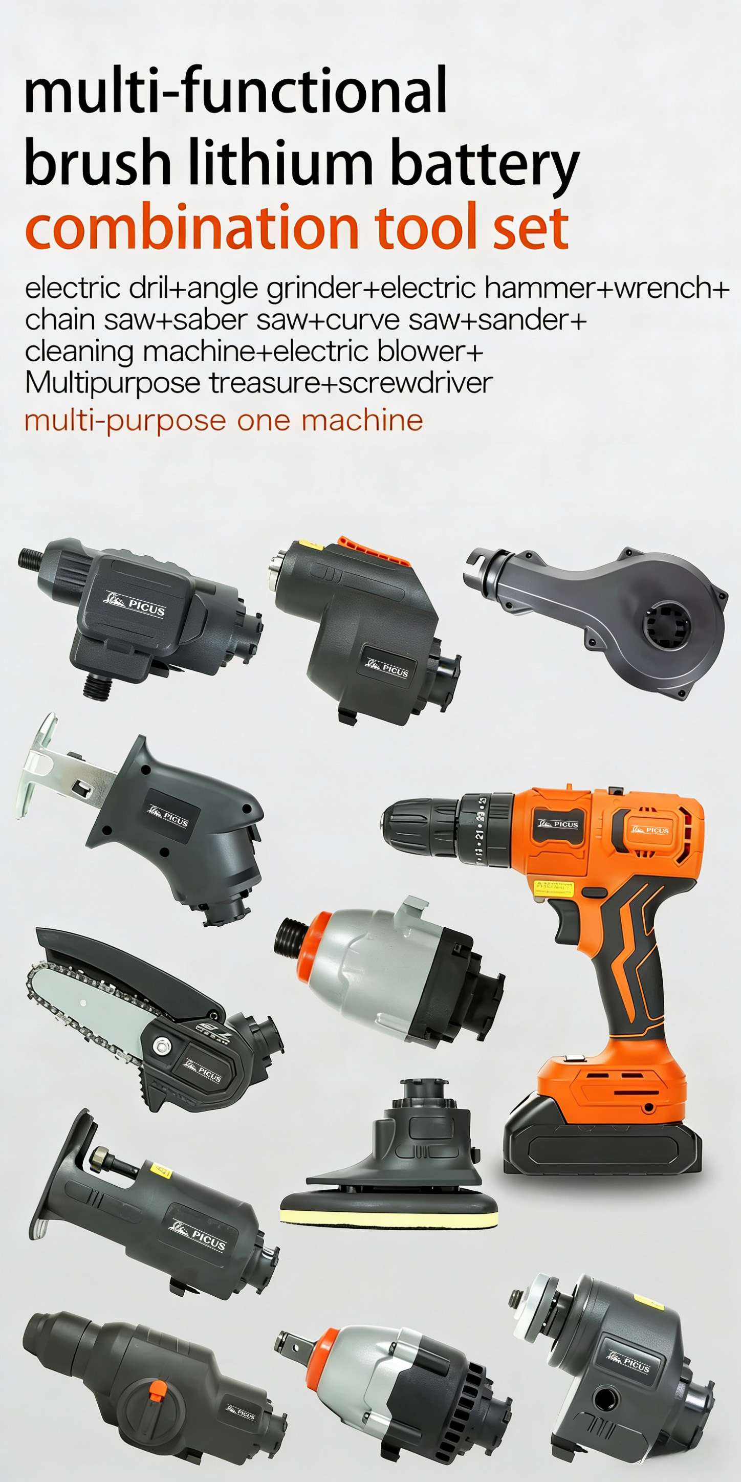 Excellent Perform Power Tools Combo Kit Cordless Lithium Power Tool Set Multifunction Li-Ion Battery Power Tool Set