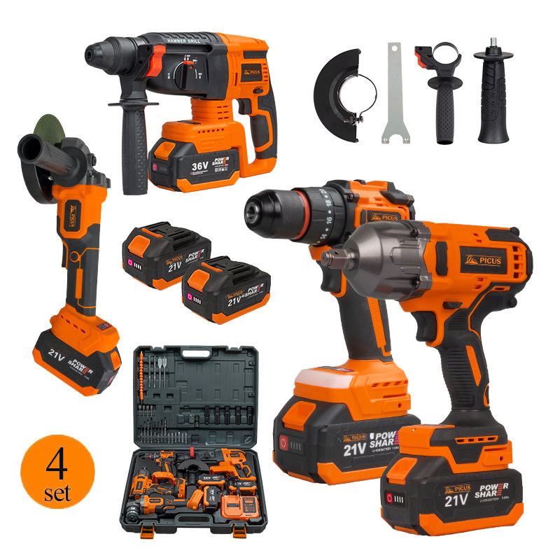 Professional Industrial Electric Plastic Box Power Kit for Combo Tool Set 4-in-1 Angle Grinder Impact Drill Hammer Wrench