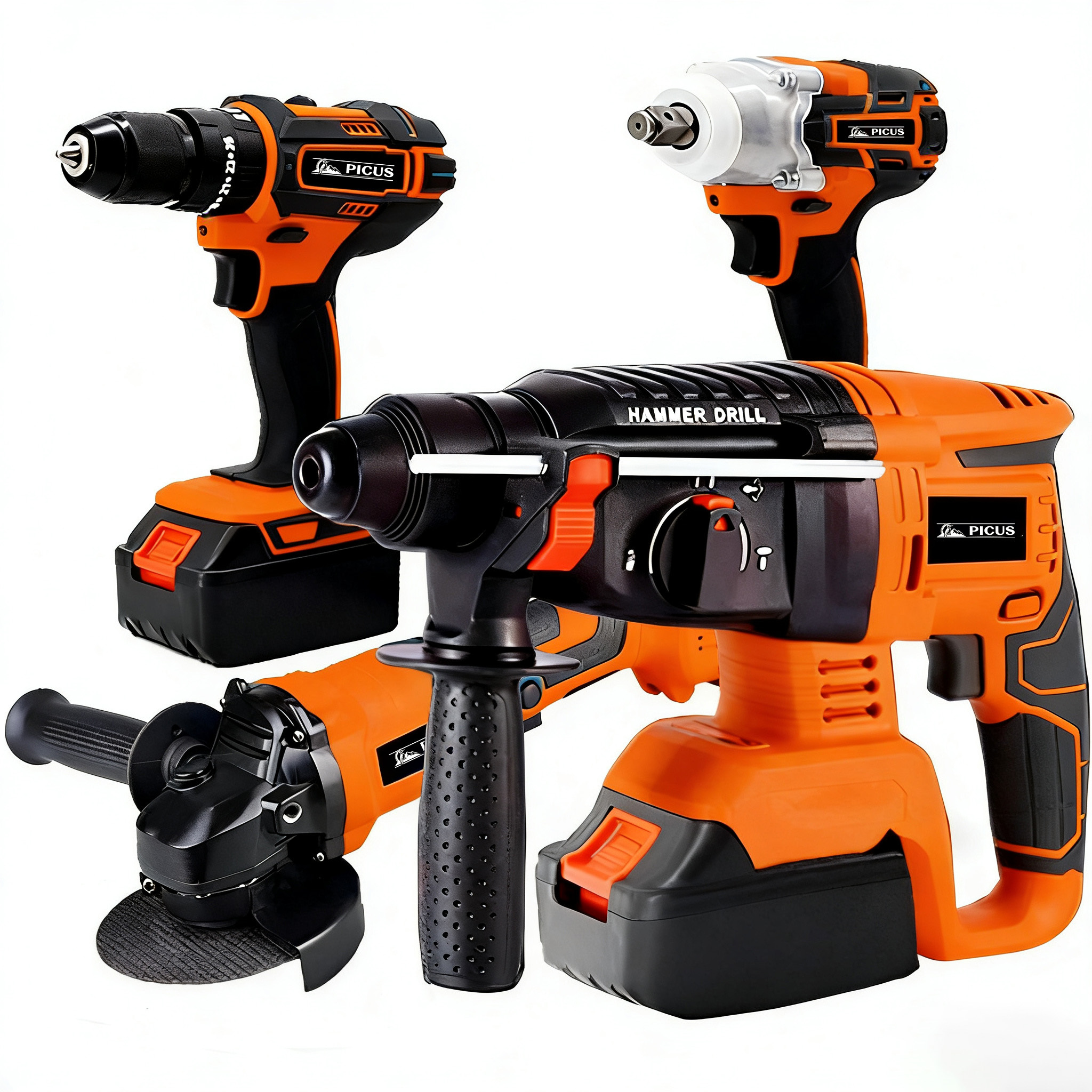4 in 1 Power Tool Set 21V Brushless Li-ion Battery Cordless Drill Hammer Wrench Electric Tool Set
