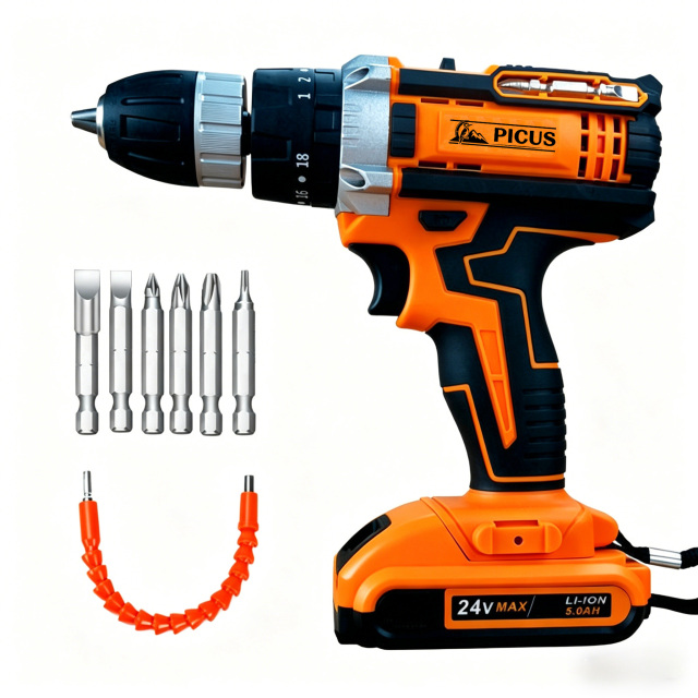 Good Quality 24 V Cordless Electric Drill Set with Impact Two Batteries One Charger Plastic Box Li-ion Cordless Hammer Drill