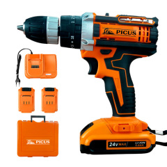 Good Quality 24 V Cordless Electric Drill Set with Impact Two Batteries One Charger Plastic Box Li-ion Cordless Hammer Drill