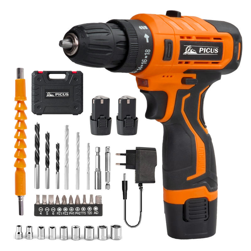Super Power 12V Portable Power Drill Kit Li-ion Battery Electric Cordless Hand Drill with Accessories Plastic Box