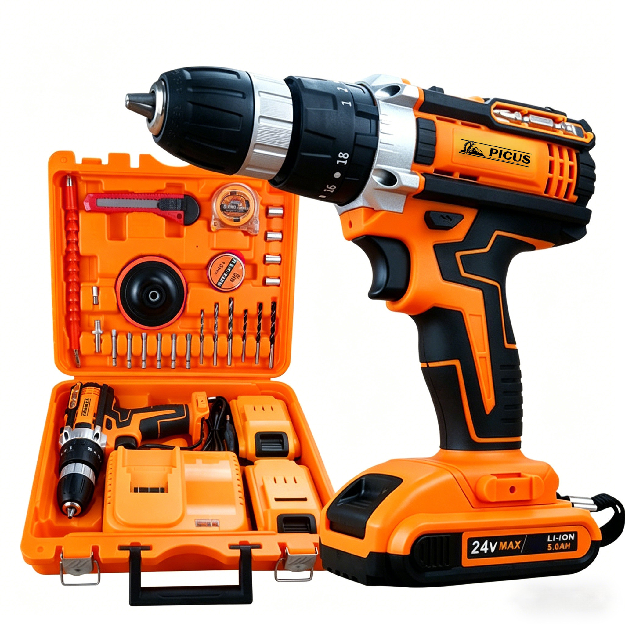 Good Quality 24 V Cordless Electric Drill Set with Impact Two Batteries One Charger Plastic Box Li-ion Cordless Hammer Drill