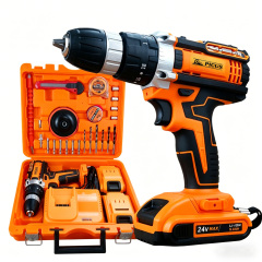 Good Quality 24 V Cordless Electric Drill Set with Impact Two Batteries One Charger Plastic Box Li-ion Cordless Hammer Drill