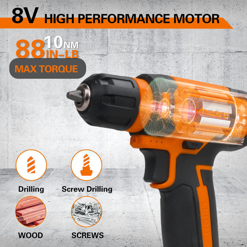 Customizable 8V Wireless Electric Impact Drill Machine 10mm Cordless Power Lithium Battery Tool Box Variable Speed OEM Drill Set